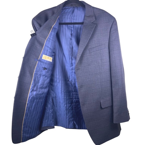 Michael Kors Other - Michael Kors Mens 42L 100% wool Plaid Blazer Suit Jacket Navy Blue professional
